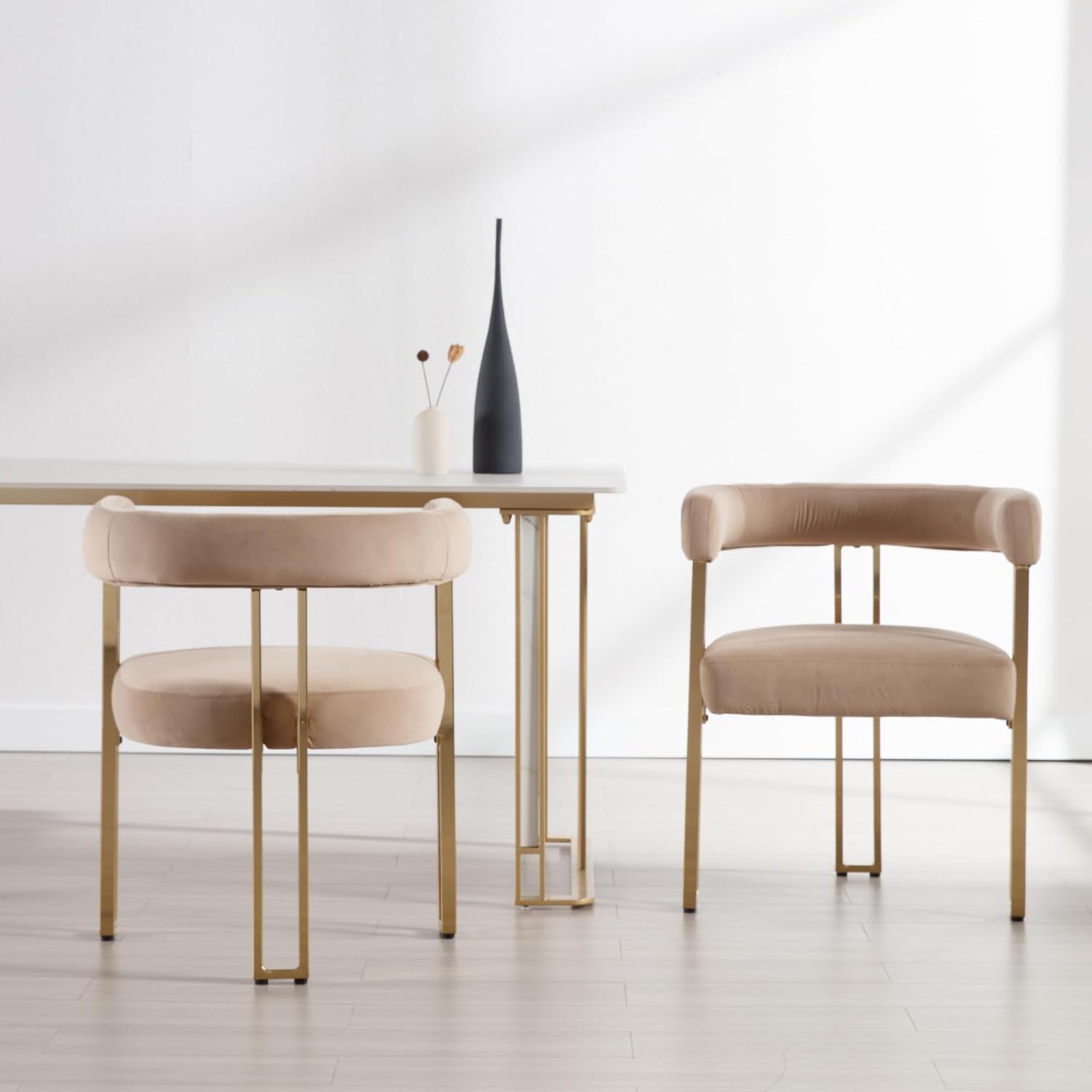chairus Dining Chairs Set of 6, Modern Dining Chairs upholstered Kitchen Chairs Gold Metal Boucle Dining Chair with Hollow Back for Kitchen Dinning Room Restaurant - Velvet, Khaki