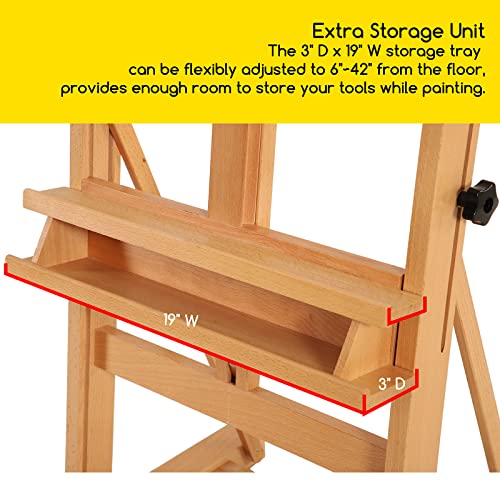 MEEDEN Large Studio H-Frame Easel - Beech Wood Artist Easel Adjustable Movable Tilting Easel, Floor Painting Easel Stand, Holds Canvas Art up to 48"
