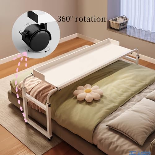 Bed Desk Over The Bed Table with Wheels Overbed Table Over The Bed Desk Over Bed Table Mobile Desk Bed Table with Wheels Computer Table for Bed Overbed Table with Wheels Adjustable Height 4white