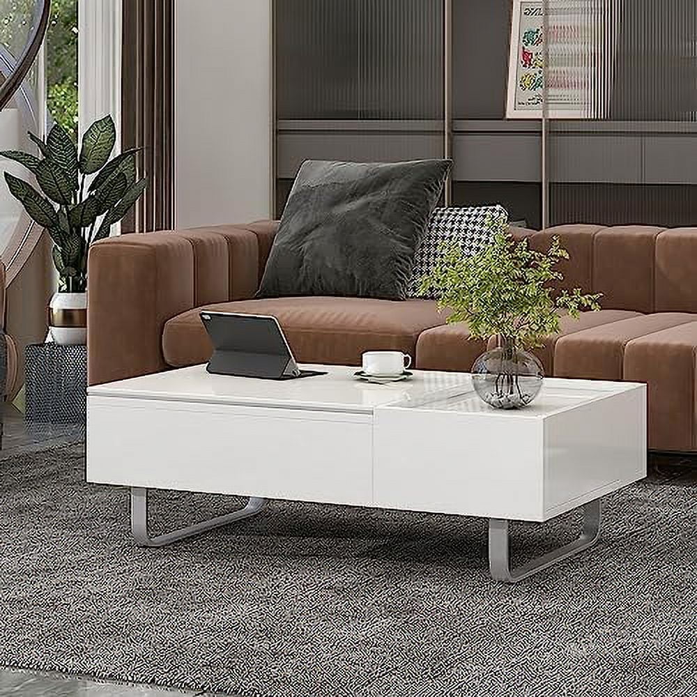 xrboomlife Coffee Table  Modern 45.3 Inch Lift Top Coffee Table with  and Hidden Compartment  Rectangle Cocktail Table with Drawer  UV High-Gloss Surface Center Table for Living Room  Whi
