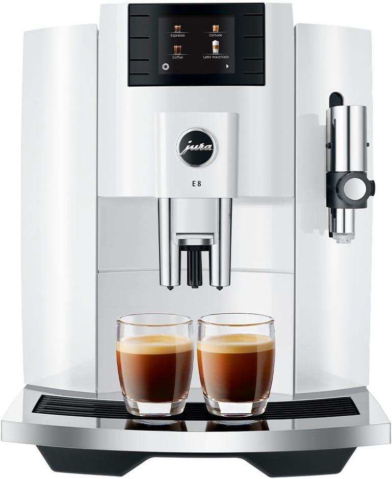 Jura E8 Automatic Espresso Machine,2.8 inches (Piano White) Bundle with Glass Milk Container and Coffee Canister with Measuring Spoon (3 Items)