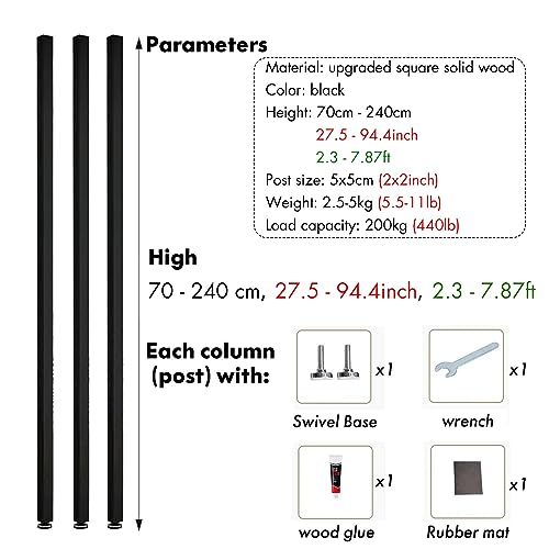 Room Divider Privacy Screen Privacy Screens/Room Divider Post, Wood Roomdivider for Room Separation/Bedroom/Office Cubicle Decor, Black Standing Wall Partition Column - Tall 2.4m 2.2m 2m 1.8m 1.6m 1.4