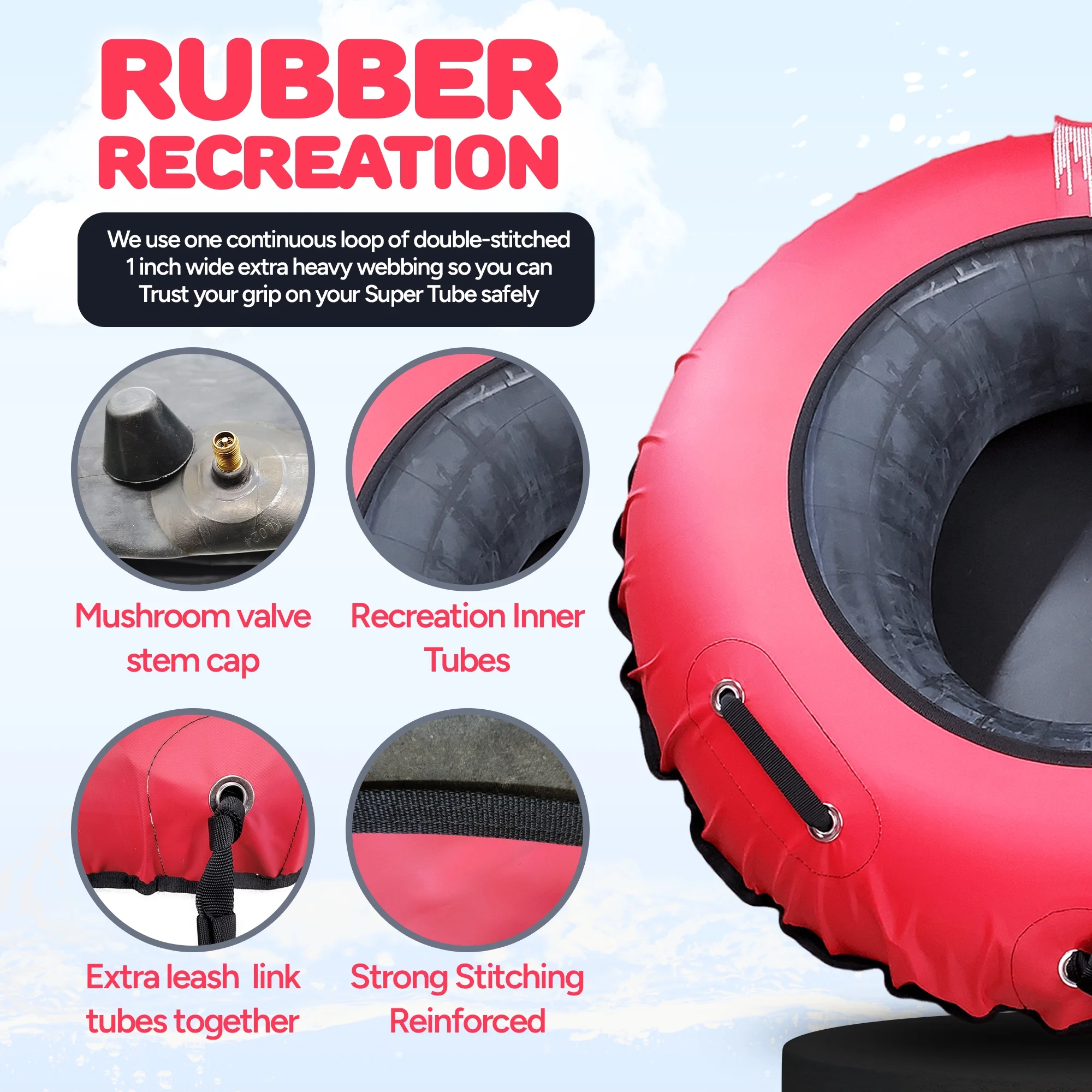 SUPER TUBE | River Tubes for Floating Heavy Duty for Adults and Kids | River Raft Float Inner Tube | Made in USA | Inflatable Water Tubes for Floating (Red)
