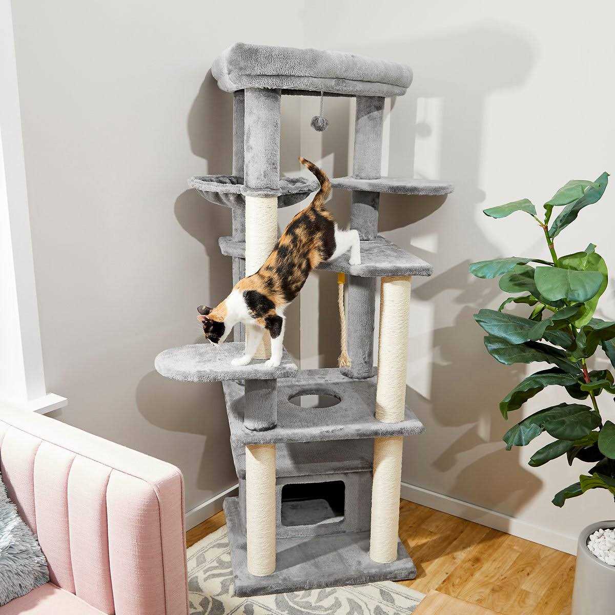 Frisco 88 to 106-in 3 Level Floor to Ceiling Heavy Duty Cat Tower - Pet Supplies online store