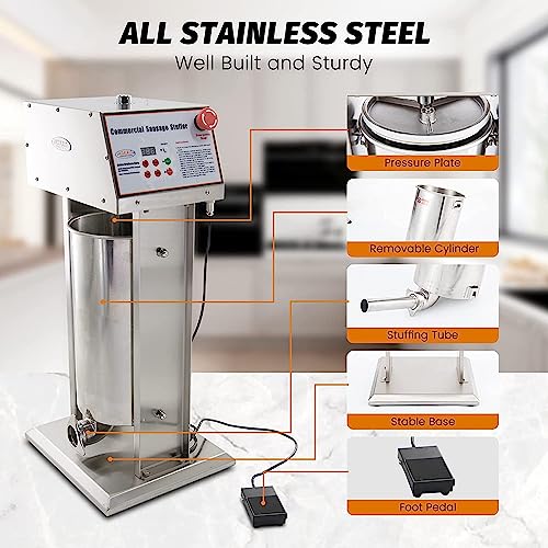 Hakka Commercial 22LB Stainless Steel Electric Sausage Stuffer and Vertical Sausage Filling Maker