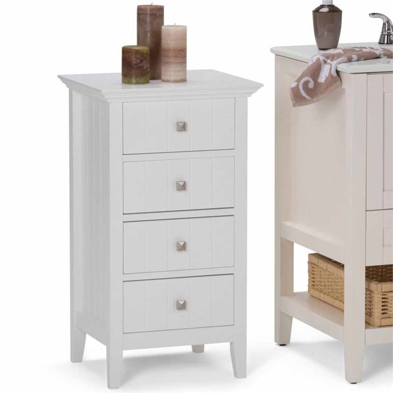 Simpli Home Four Drawer Floor Storage Cabinet in Pure White