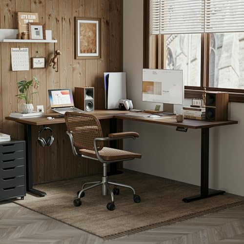 Agilestic L Shaped Electric Standing Desk with 2 Drawers, 63 Inch Ergonomic Adjustable Height Desk with Storage, Corner Desk Sit Stand up Computer Table for Work Office Home, Rustic Brown