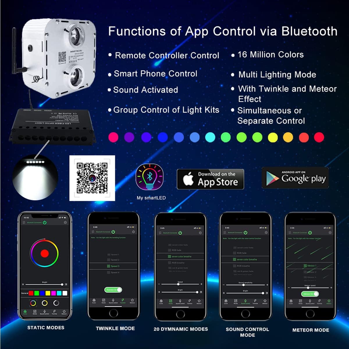 AKEPO Car Home Use 32W RGBW Twinkle+ Sound Activated+ APP Fiber Optic Lights Kit Star Ceiling Sky Light with Total 800pcs in 13.1ft/4m + 9.8ft/3m Long Optical Fiber Cable for Indoor or Interior Decor