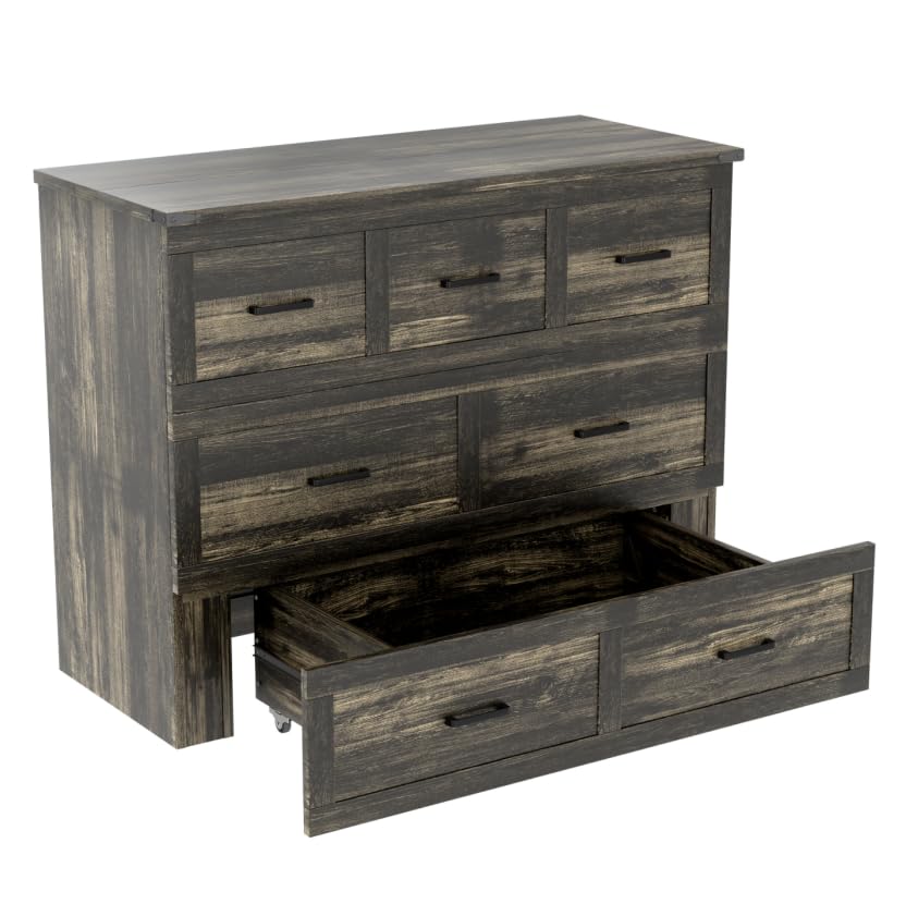Bellemave Queen Murphy Bed, Cabinet Bed with Charging Station and Storage, Farmhouse Murphy Cabinet with Foldable Panel, Noisy Free, for Guest Bedroom, Living Room, Office, Rustic Gray