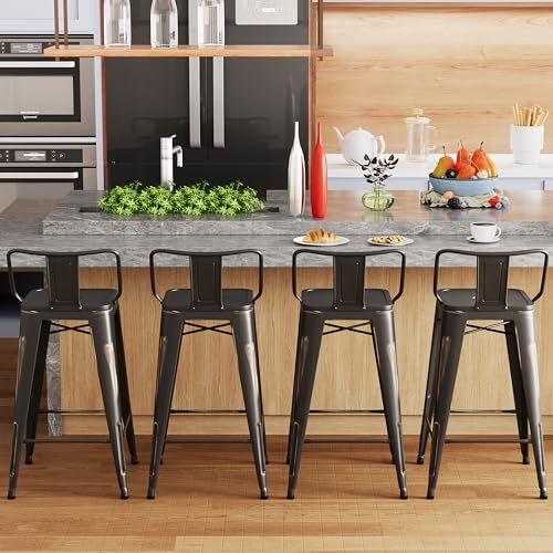 Alunaune 30" Metal Bar Stools Set of 4 Counter Height Barstools Industrial Counter Stool Kitchen Bar Chairs Indoor Outdoor-Low Back, Distressed White