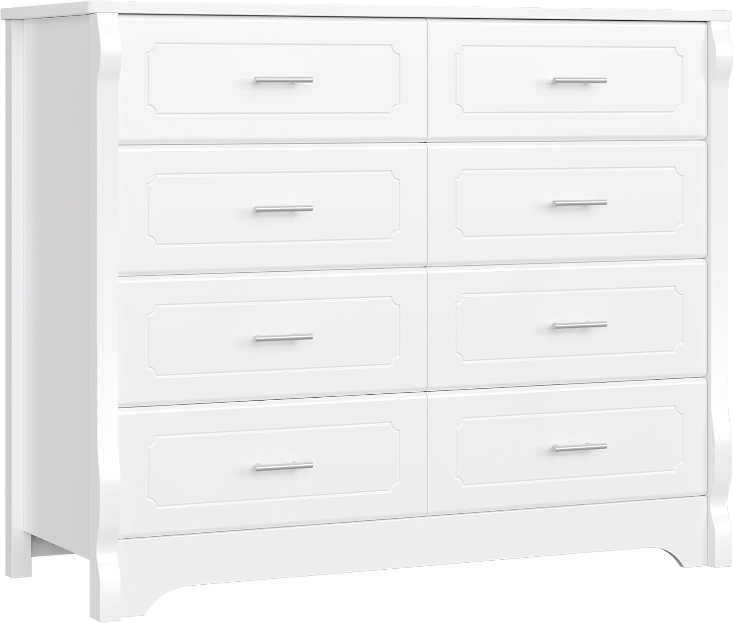 HITHOS 8 Drawer Dresser for Bedroom, White Dresser, 47" Wood Dresser & Chest of Drawers, Modern Double Storage Dresser Cabinet with Deep Drawers | Metal Handles for Living Room, Hallway, Entryway