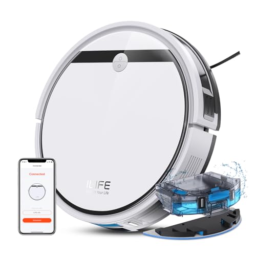 ILIFE V3s Pro Robot Vacuum Cleaner, Tangle-free Suction , Slim, Automatic Self-Charging Robotic Vacuum Cleaner, Daily Schedule Cleaning, Ideal For Pet Hair，Hard Floor and Low Pile Carpet,Pearl White