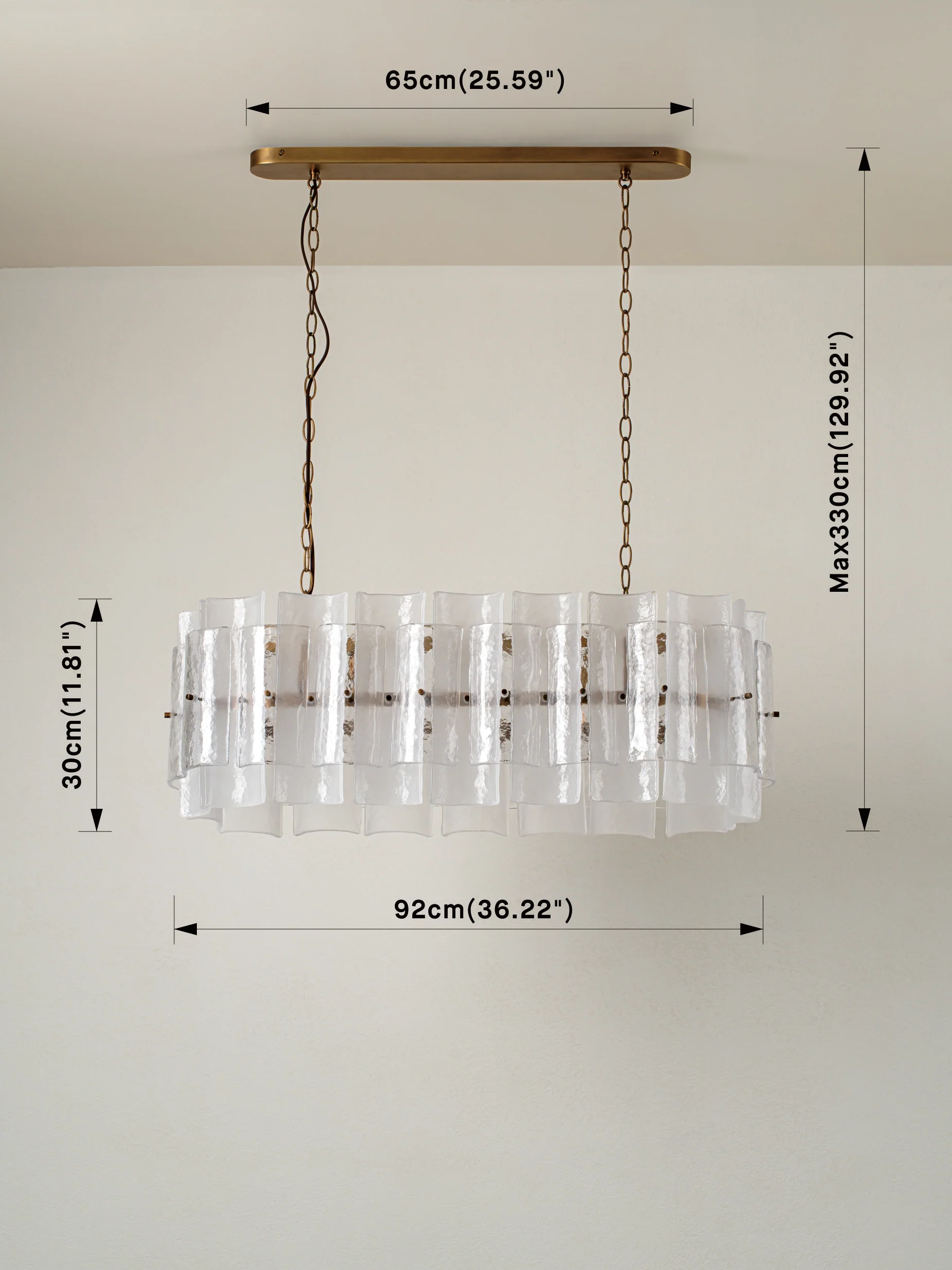 Pazo - 9 light layered textured glass oval chandelier