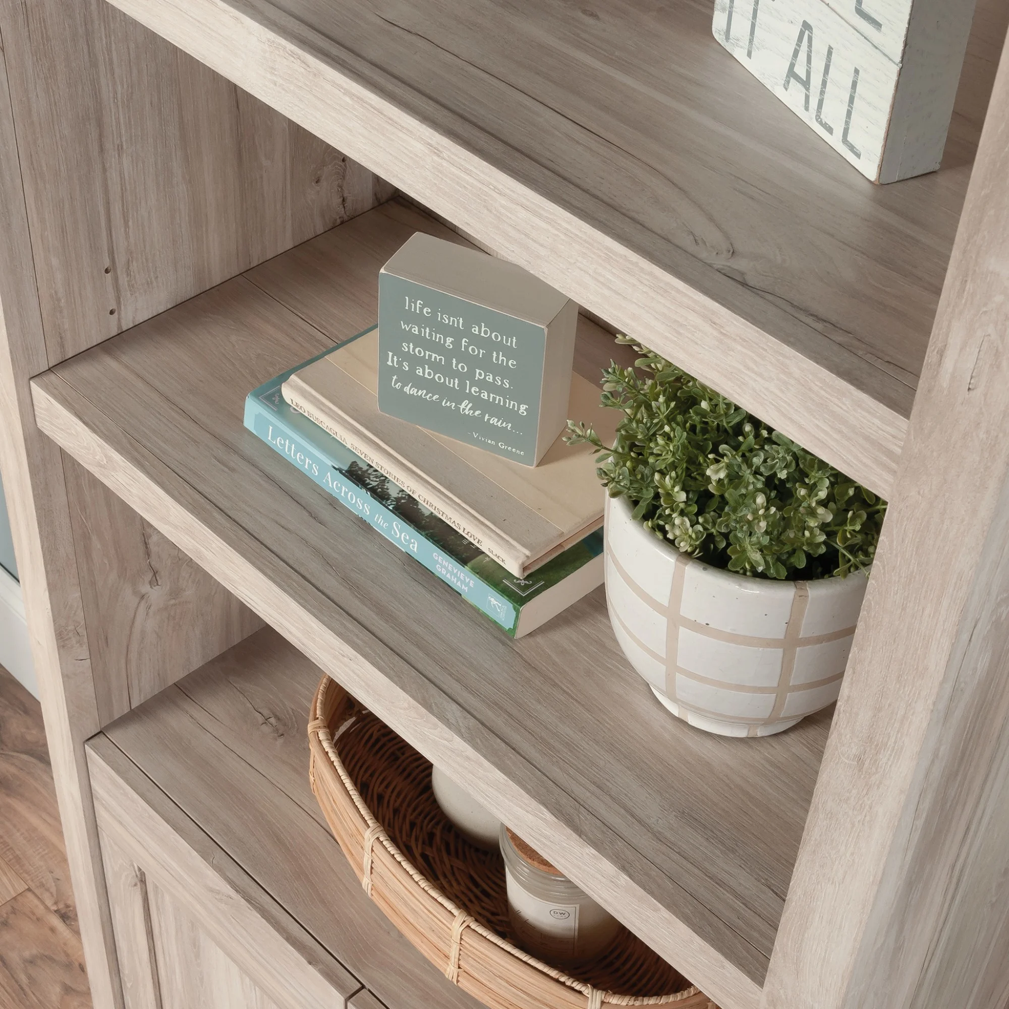 Sauder Select Engineered Wood Bookcase with Doors in Chalk Oak Finish