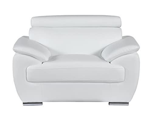 4571 Veal Collection Leather Upholstered Modern Living Room Chair, Loveseat, Sofa, White