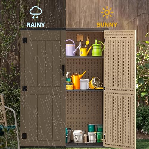DWVO Outdoor Weather-Resistant Horizontal Storage Shed, 35 Cu Ft Capacity, Lockable and Waterproof, Suitable for Storing Garden Tools, Light Gray