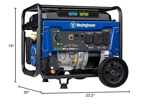 Westinghouse 6500 Watt Dual Fuel Home Backup Portable Generator, Transfer Switch Ready 30A Outlet, RV Ready 30A Outlet, CO Sensor