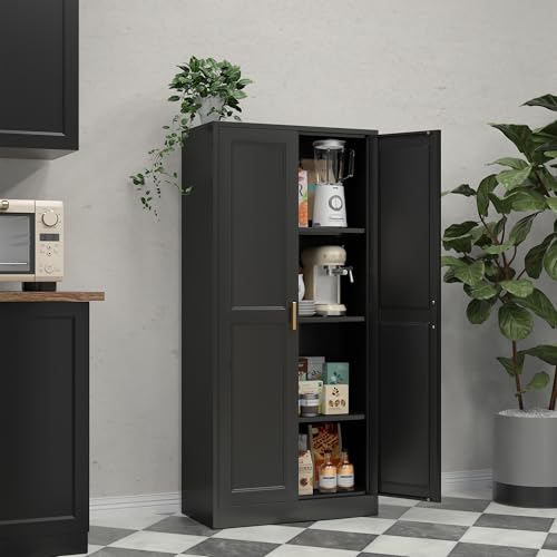 71" Tall Metal Storage Cabinet, Kitchen Pantry Storage Cabinets with Doors and 4 Shelves, White Pantry Cabinet, Utility Kitchen Cupboard, Large Steel Cabinets for Dining Room, Office, Living Room