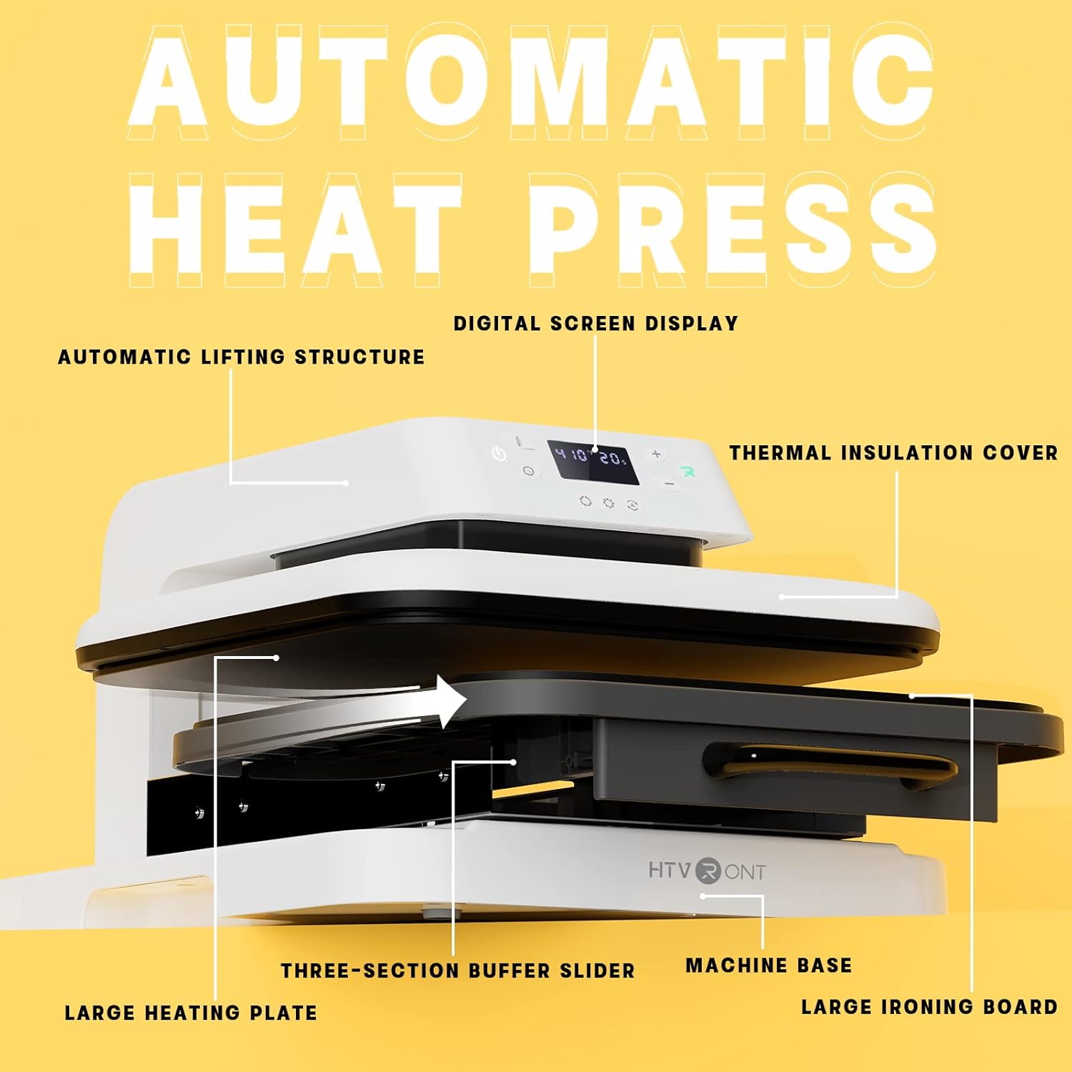 HTVRONT Auto Heat Press Machine 15x15 & 3Pack 12x16" Teflon Sheets for Heat Press