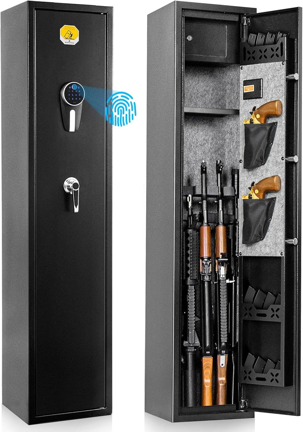 BlackSmith 5 Long Gun Safe Biometric Rifles Safe for Home Rifles and Pistols Quick Access Fingerprint Gun Cabinet Lockbox 2 Rifle Gun Rack Dual Alarm Password Memory Function 16 Gauge Alloy Steel