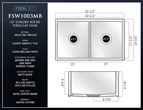 Fossil Blu Collection of FSW1003 Farmhouse Sinks