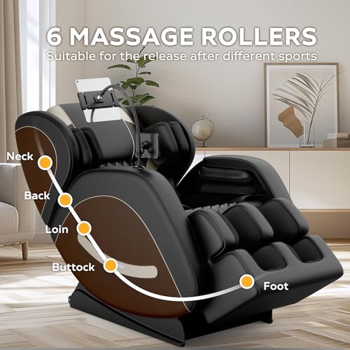 Massage Chair Full Body, Zero Gravity Massage Chair with Auto Modes, Airbag Massage, 6 Fix Point Rollers, Foot Massage, Heating, Touch Screen Controller, Gray Home Relaxation Recliner with Massage