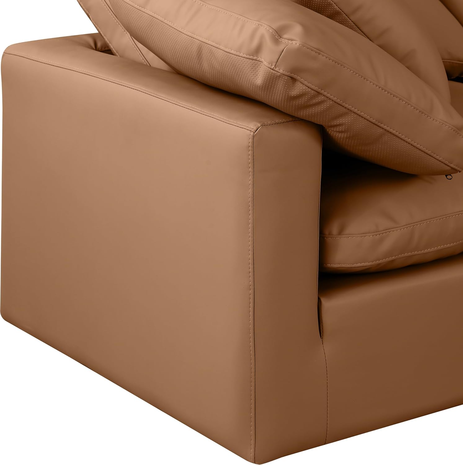Meridian Furniture Indulge Collection Modern | Contemporary Sectional with Soft Durable Vegan Leather, Fiber-Filled Cushions, Modular, 140" W x 105" D x 32" H, Cognac
