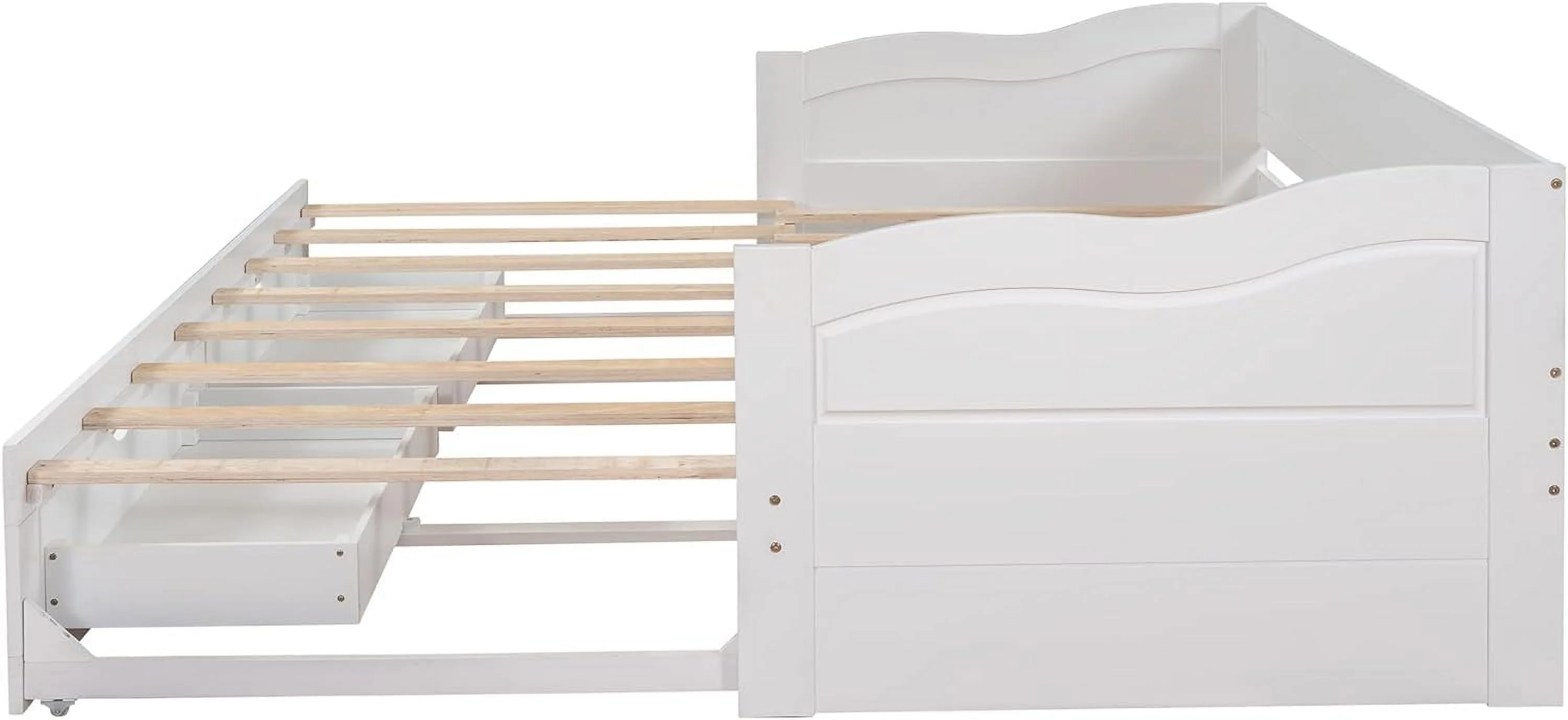 To King Daybed With Storage Drawers, Wood Extendable Daybed With Trundle, Kids Sofa Bed Frame For Bedroom Living Room, No Box Spring Needed ( To King, White)