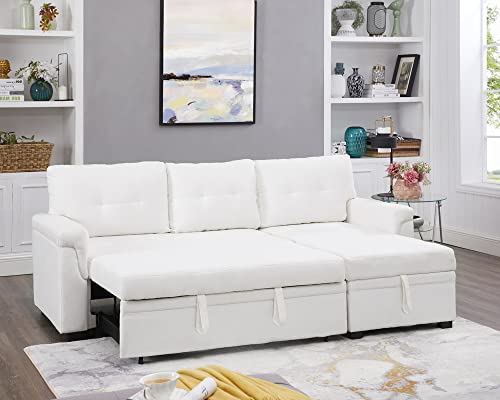 Naomi Home Jenny Sectional Sofa Sleeper with Storage Chaise, Tufted Pull Out Couch with Storage, L-Shaped Reversible Sleeper Sofa with Storage, Black,Air Leather