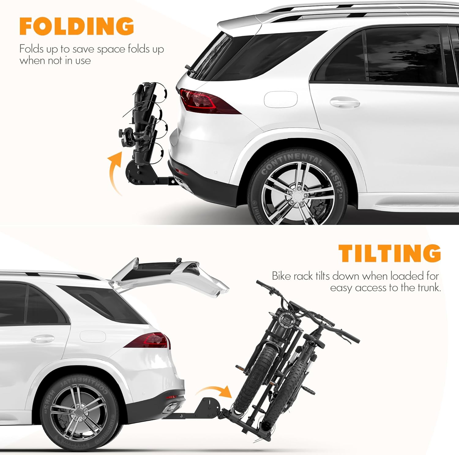 2 EBike Rack With Ramp, 2" Hitch Mounted Carrier Bike Racks Platform, 200 Lbs Max Loading for Standard, Fat Tire and Electric Bicycles, Foldable Heavy Duty E-Bike Rack for SUVs Cars Trucks RV