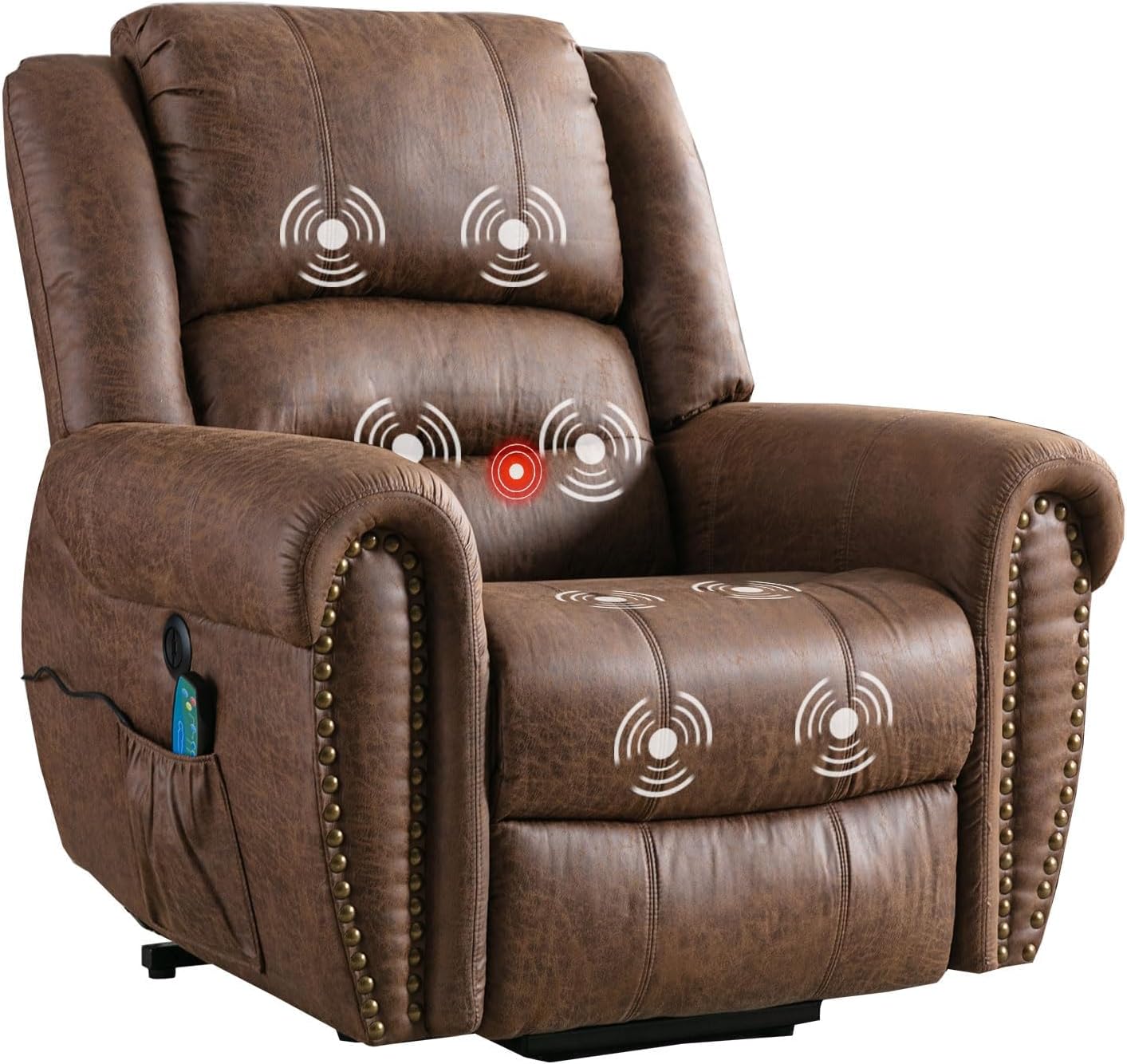 Phoenix Home Power Lift Chair for Elderly Leather Electric Reclining Oversized Sofa with Massage & Heating, USB Ports, Side Pocket, Large, Brown