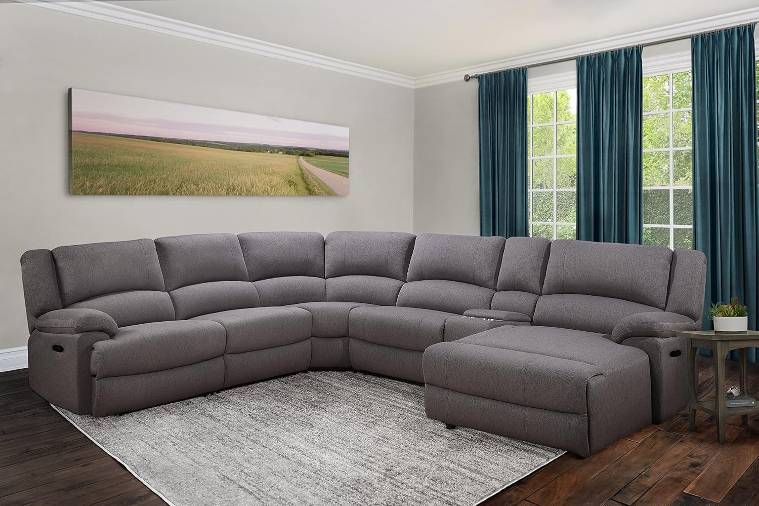 Abbyson Living Fletcher Stain-Resistant Fabric Reclining 6 Piece, Gray Sectional, Large
