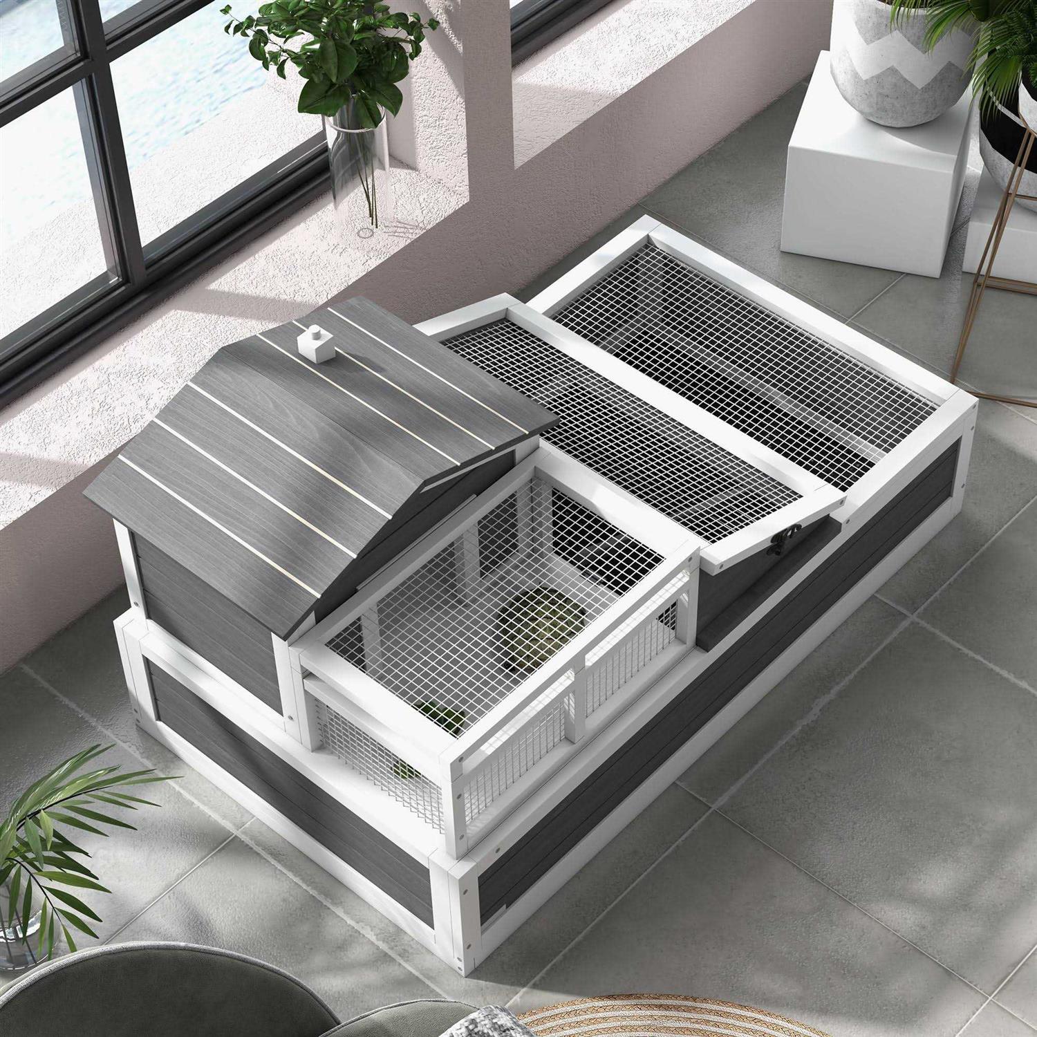 PawHut 3-Room Tortoise Habitat House w/ Balcony &amp; 2 Stories Wooden Indoor/Outdoor Tortoise Enclosure - Pet Supplies online store