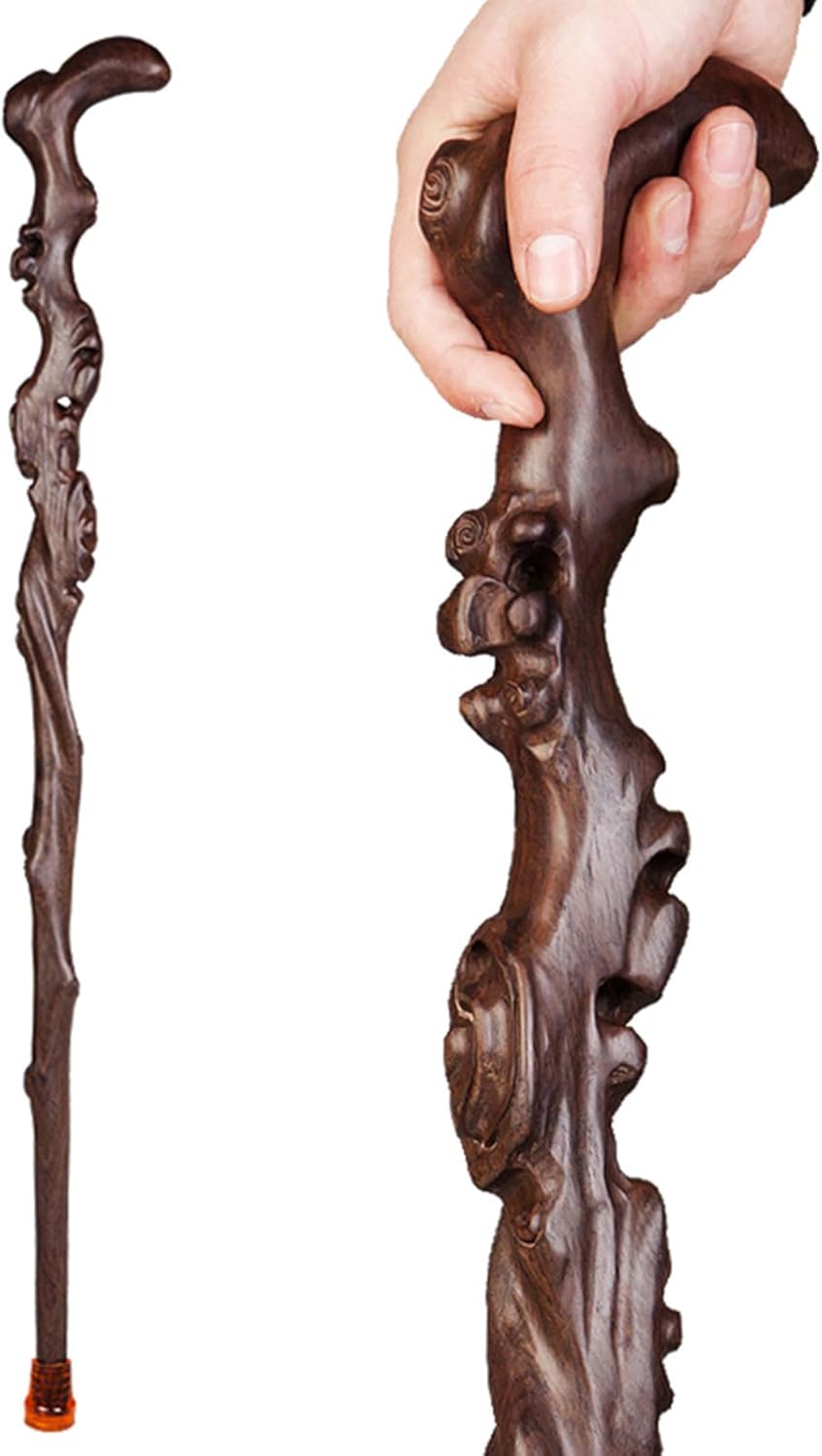 bahu Wood Carved Crutch, Handmade Wooden Cane for Men and Women, Fashionable Comfortable Handle Walking Sticks, Retro Cane, Exquisite Carving Walking Canes as Gift