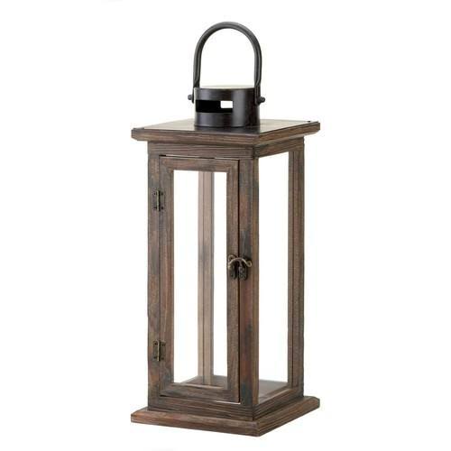 Rustic-Style Wood Candle Lantern - 16 Inches