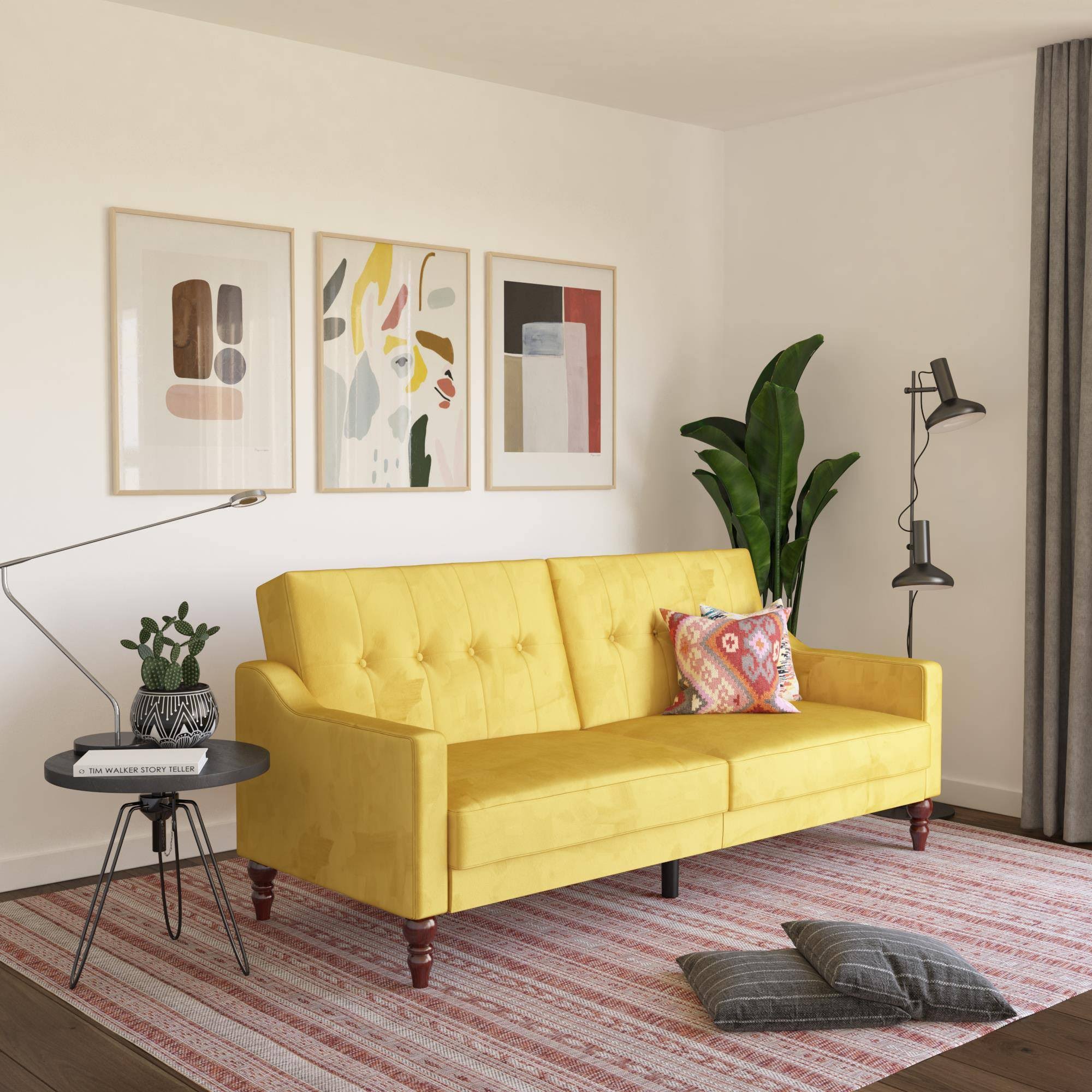 Novogratz Beatrice Coil Futon Convertible Sofa Bed u0026 Couch - Mustard