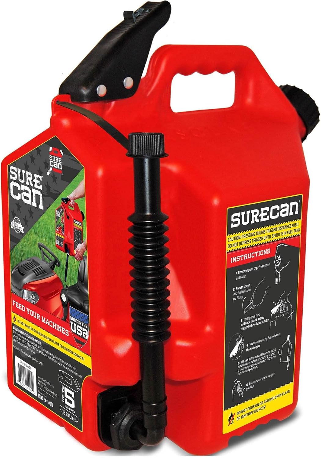 SureCan Self Venting Easy Pour 5 Gallon Flow Control Gas Container (2 Pack)