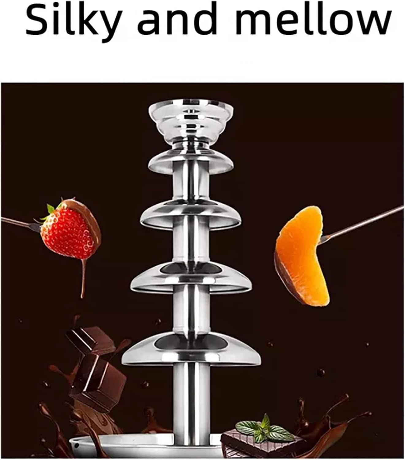 Electric Chocolate Fondue Fountain Machine, 5 Tiers Stainless Steel Chocolate Melting Machine, Adjustable Temperature 0-110°C, for Party Wedding and Birthday
