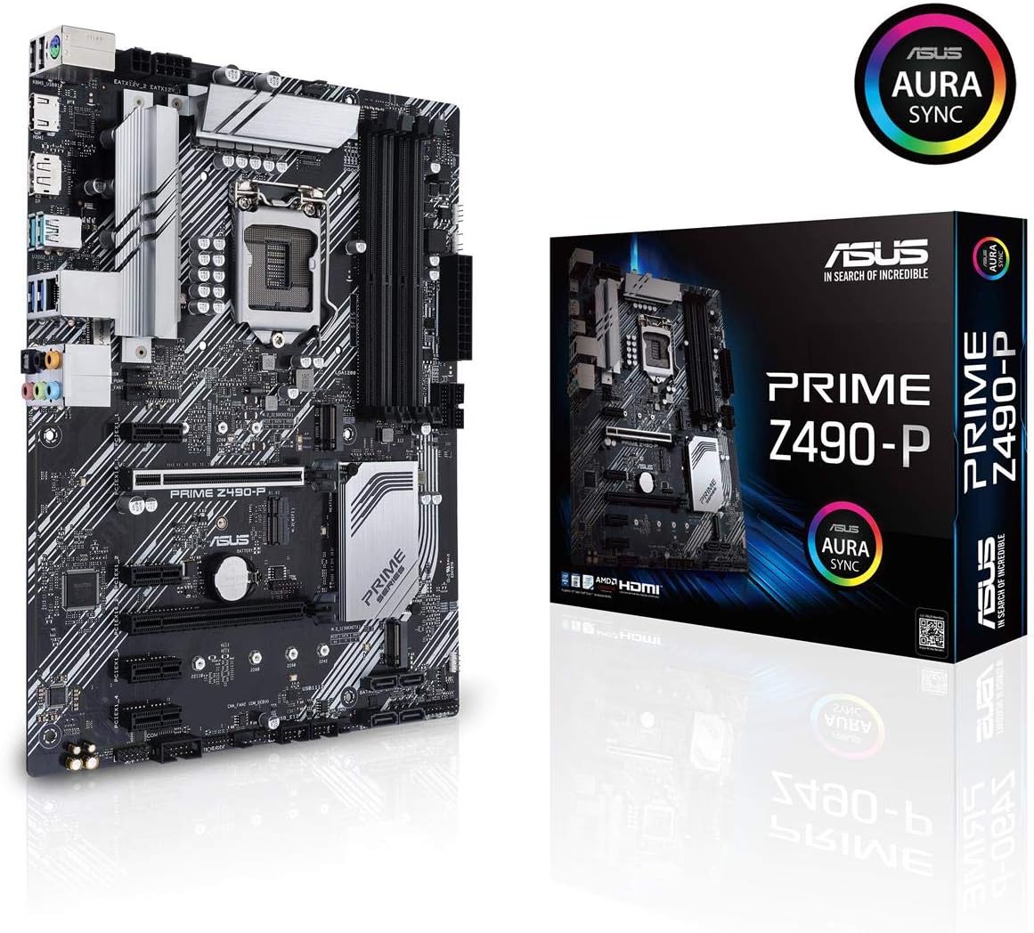 ASUS Prime Z490-P LGA 1200 (Intel® 10th Gen) ATX Motherboard (Dual M.2, DDR4 4600, 1 Gb Ethernet, USB 3.2 Gen 2 USB Type-A®, Thunderbolt™ 3 Support, Aura Sync RGB)
