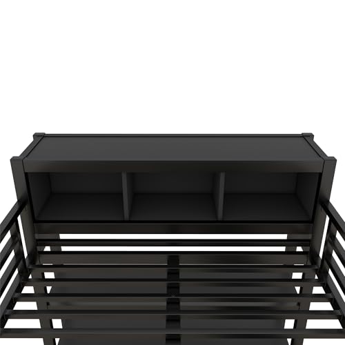 Linique Metal Loft Bed with Wardrobe & L-Shaped Desk - Sturdy Space-Saving Loft Bed Includes Storage Cubes, Shelves for Kids, Teens, Adults (White, Queen)