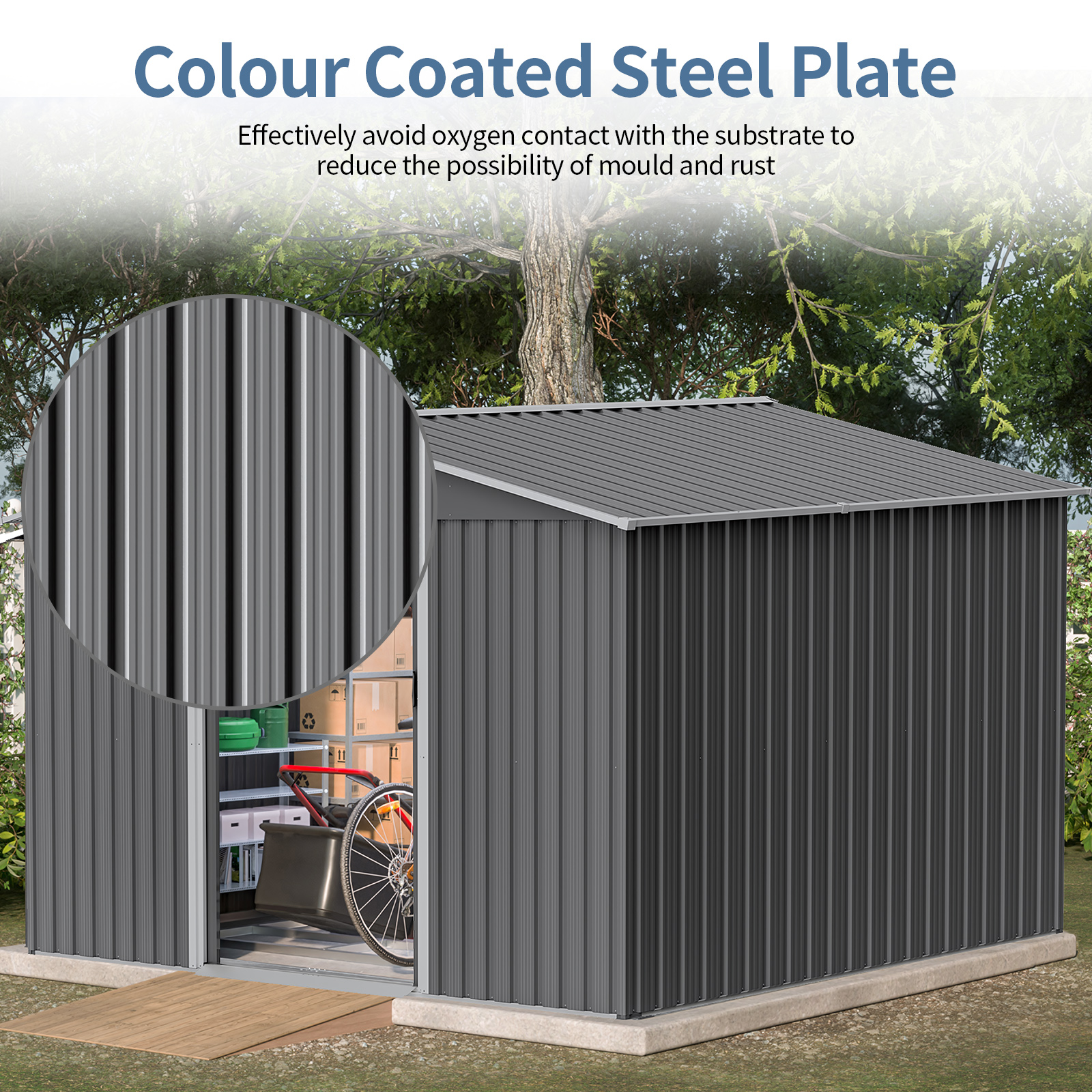 SYTHERS 10x8 FT Outdoor Storage Shed, Metal Garden Sheds Kit with Double Lockable Door, All Weather Garden Tool Sheds for Backyard Patio, Grey