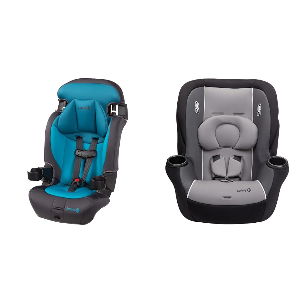 Safety 1st Grand 2-in-1 Booster Car Seat, Forward-Facing with Harness, 30-65 pounds and Belt-Positioning Booster, 40-120 pounds, Capri Teal & Getaway All-in-One Convertible Car Seat, Haze