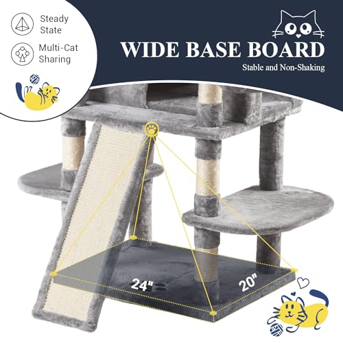 Allewie 68 Inches Cat Tree/House and Towers for Big Feline/Scratching Post/Multi-Level Large Kitty Climbing Tree with Condo/Smokey Grey