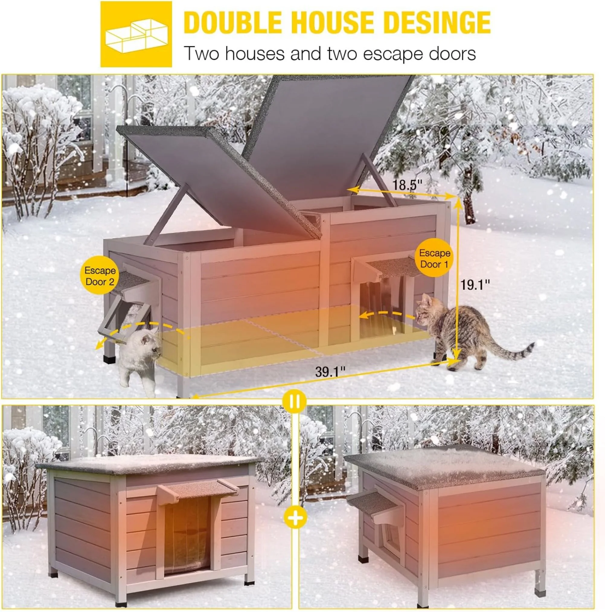 Morgete Insulated Cat House Outdoor Feral Shelter Weatherproof Cat Condo for Winter, Insulated Liner