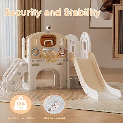 XJD 8 in 1 Toddler Slide Set, Kids Slide for Toddlers Age 1+, Toddler Climber Slide PlaySet with Basketball Hoop and Ball,Outdoor Indoor Playground for Toddlers 1-3 (Blue Gley, 8 in 1)
