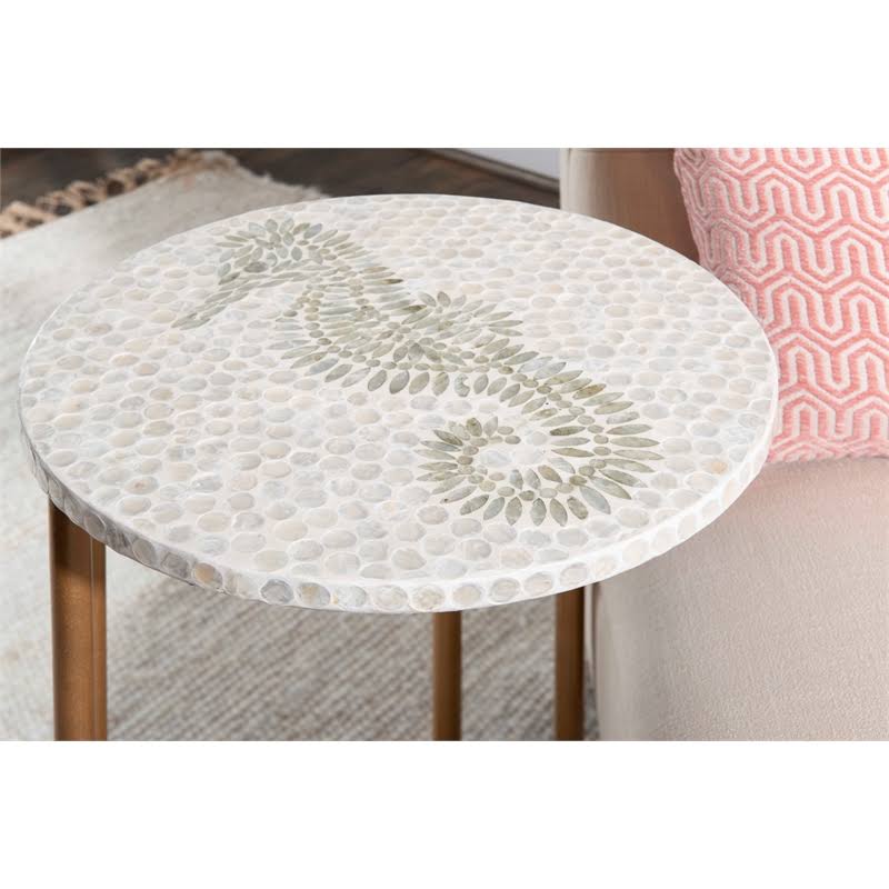 Riverbay Furniture Capiz Mosaic Seahorse Metal Accent C Table in Gold