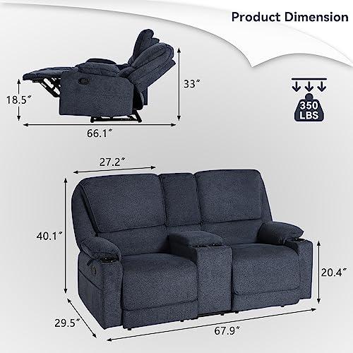 Loveseat Recliner RV Sofa, 2 Seater Couch Recliner Couch Manual Reclining Sofa Loveseat Couch Living Room Furniture (Light Grey, Loveseat)