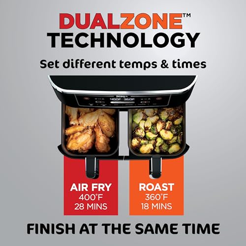 Ninja DZ201 Foodi 8 Quart 6-in-1 DualZone 2-Basket Air Fryer with 2 Independent Frying Baskets, Match Cook & Smart Finish to Roast, Broil, Dehydrate & More for Quick, Easy Meals, Grey