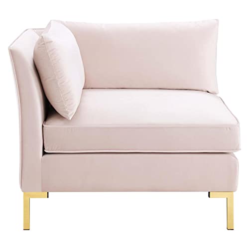 Modway Ardent Performance Velvet Sectional Sofa, 5 Piece L-Shape, Pink
