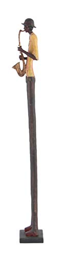 Deco 79 Polystone Musician Decorative Sculpture Tall Long Legged Jazz Band Home Decor Statues with Black Base Stand, Set of 4 Accent Figurines 5"W, 40"H, Brown